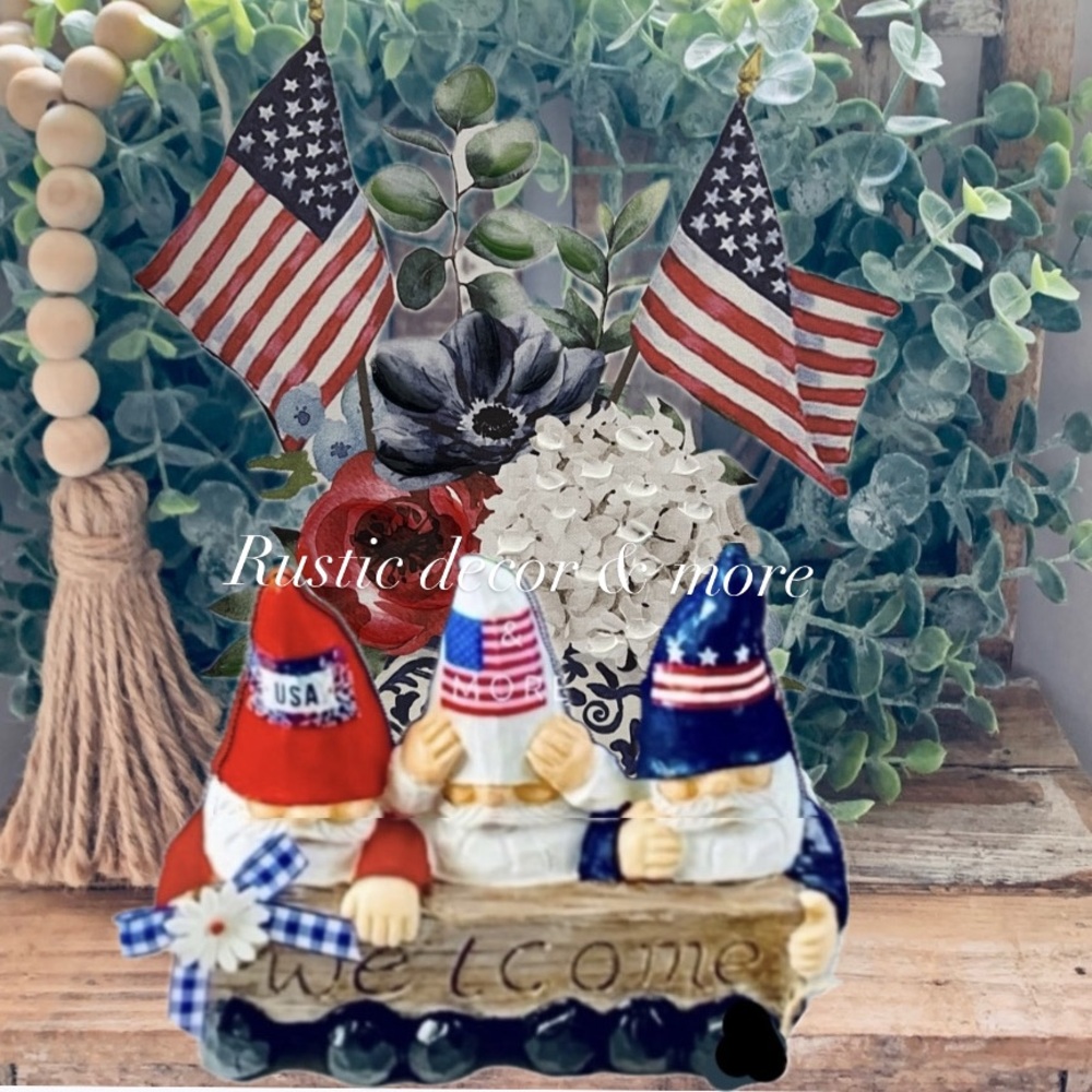 ❤️🤍💙 4th of July welcome gnome trio